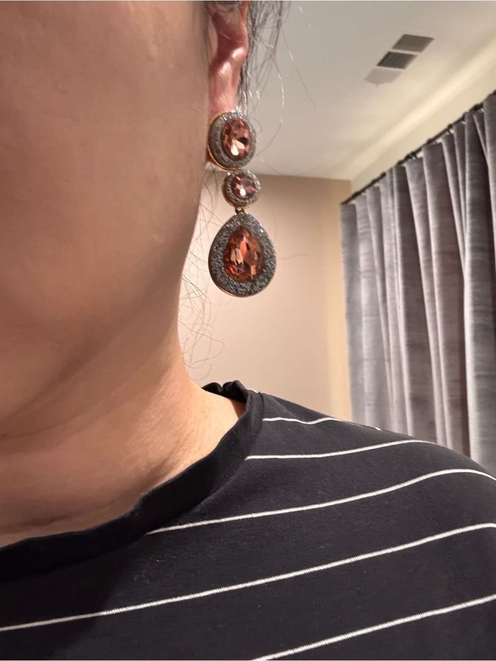 JCrew Dangle Teardrop Crystal Earrings in Peach Pink